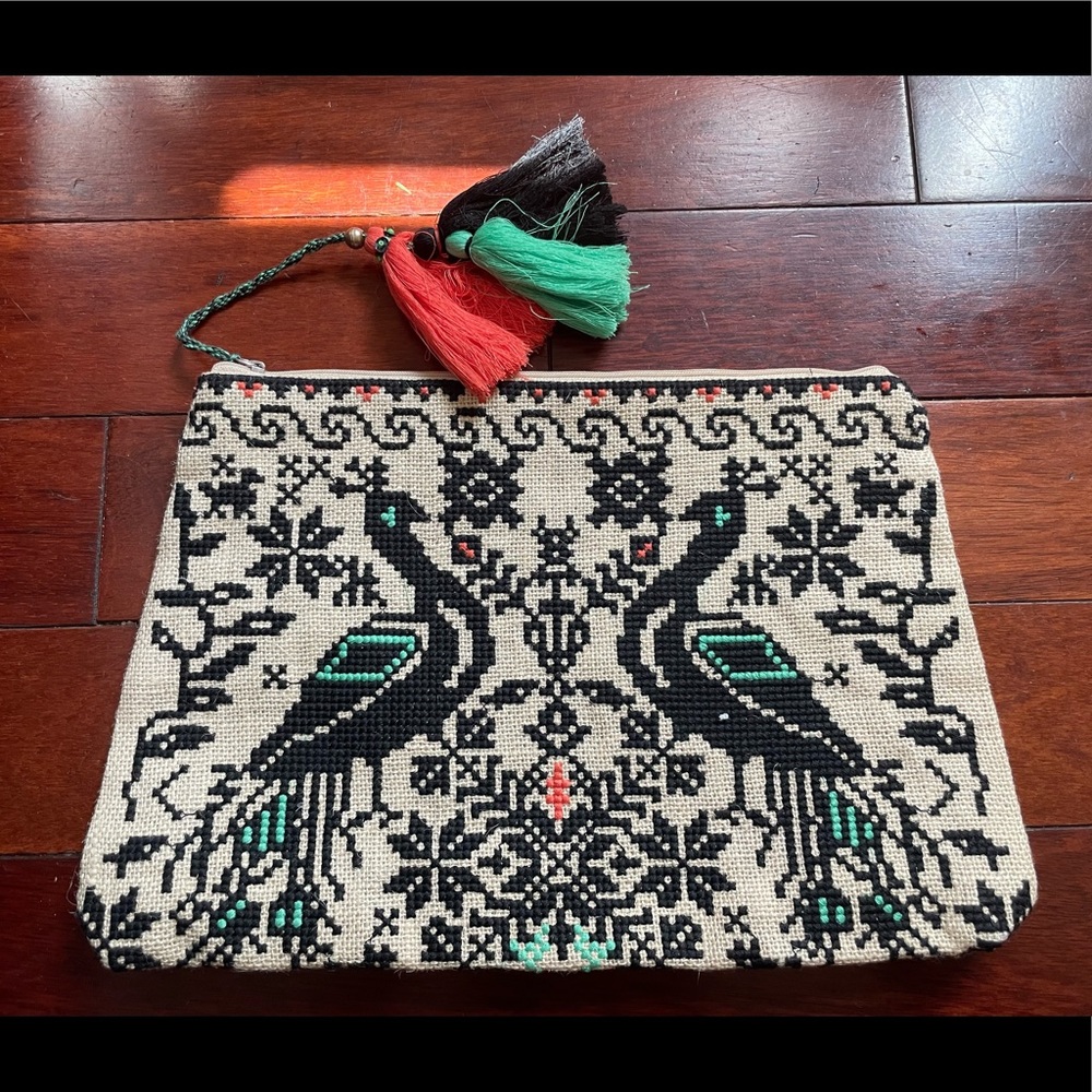 Star Mela woven embroidered fabric zipper pouch